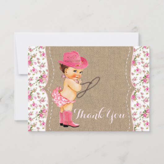 Cowgirl babyshower bedankkaart (Voorkant)