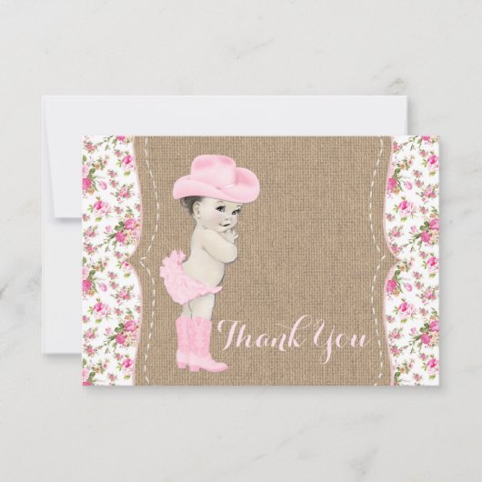 Cowgirl babyshower bedankkaart (Voorkant)
