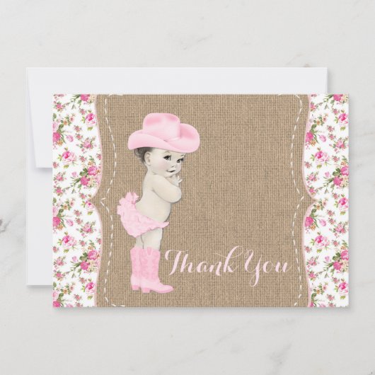 Cowgirl babyshower bedankkaart (Voorkant)
