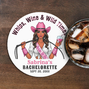 Cowgirl Bachelorette Feest Zwepen Wijn & Wilde Tij Ronde Kartonnen Onderzetter