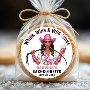 Cowgirl Bachelorette Feest Zwepen Wijn & Wilde Tij Ronde Sticker