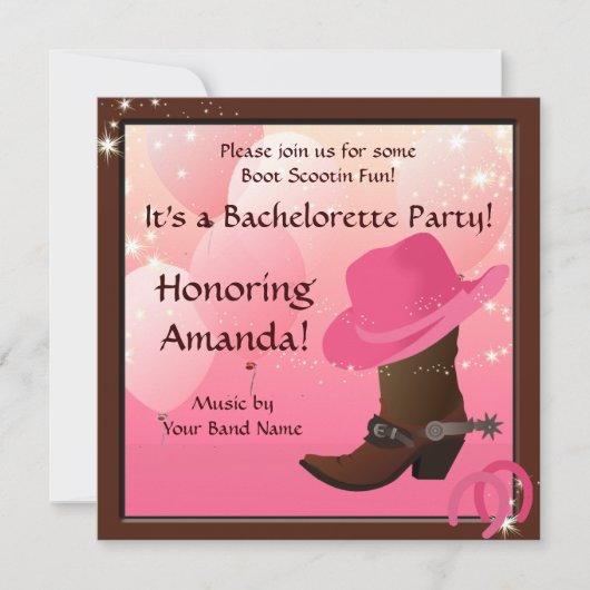 Cowgirl Bachelorette Party Custom Invite Kaart (Voorkant)