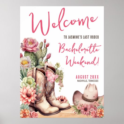 Cowgirl Bachelorette Party Welkomstbord Poster (Voorkant)