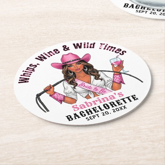 Cowgirl Bachelorette Party Zweeps Wijn & Wilde Tij Ronde Kartonnen Onderzetter (Gebogen)
