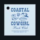 Cowgirl Bachelorette Weekend Bedankjes Labels<br><div class="desc">Het "Coastal Cowgirl Bachelorette" collectie combineert perfect strandachtige vibes met een vleugje Westerne flair. De suite heeft charmante illustraties van cowgirl-laarzen, schelpen en petten met brede rand, die een ontspannen maar avontuurlijke geest oproepen. Met speelse typografie en een kustthema nodigt dit collectie gasten uit om een leuk vrijgezellenweekend te vieren,...</div>