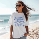 Cowgirl Bachelorette Weekend Party T-shirt<br><div class="desc">Dit Funky Coastal Cowgirl Bachelorette Party Weekend T-Shirt heeft een handgetekende lay-out met handgetekende illustraties samen met een handgeschreven lettertype! Je hebt de vrijheid om iets unieks van jou te creëer! Een geweldige manier om uit te gaan in stijl met uw bruidsmeisjes voor uw vrijgezellenweekend! Eenvoudig tekst en kleuren aanpassen...</div>