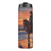 Cowgirl Beach Ride Sunset Gulls Thermosbeker (Voorkant)