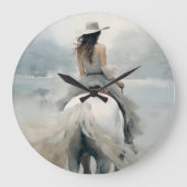 Cowgirl Beach Ride Westerne & Kust Elegantie Grote Klok (Voorkant)