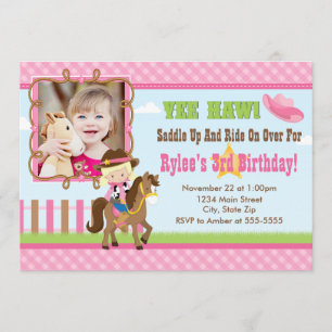 Cowgirl Birthday Invitation 5x7 Card Blonde Kaart