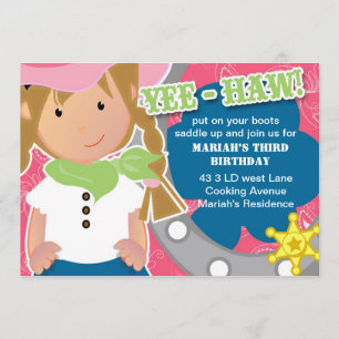 Cowgirl Birthday Invitation Blonde Kaart
