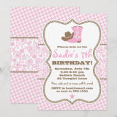 Cowgirl Birthday Invitation, Pink Brown Paisley Kaart (Voorkant / Achterkant)