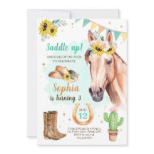 Cowgirl Birthday Invite Girl Horse - zonnebloemen