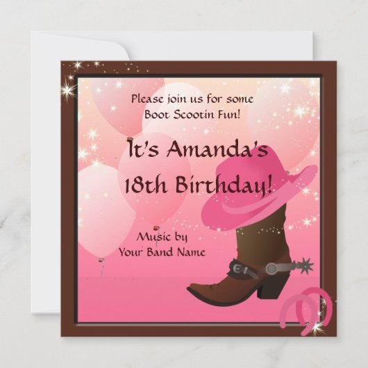 Cowgirl Birthday Party Boot Scottin Custom Kaart (Voorkant)