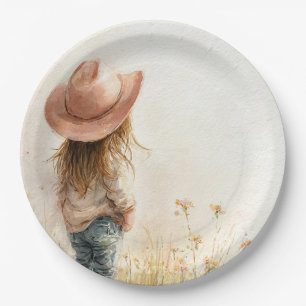 Cowgirl Birthday Plate – Western Farm Theme  Papieren Bordje