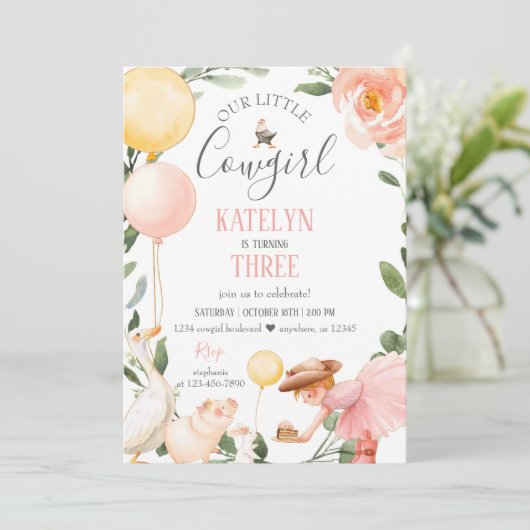 Cowgirl Birthday Uitnodiging met Greenery (Staand voorkant)