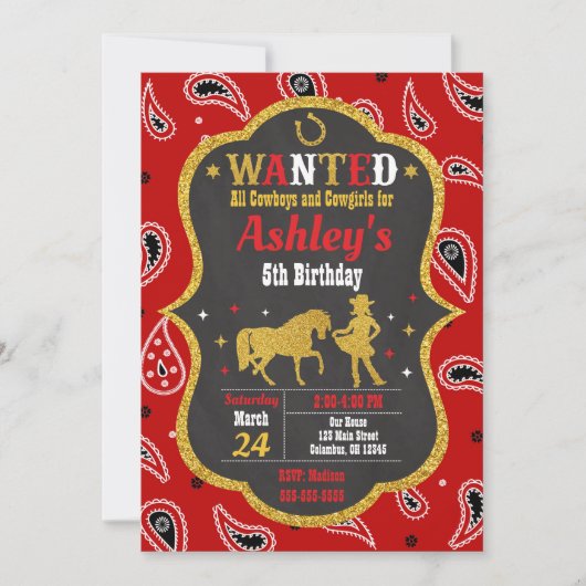 Cowgirl Birthday Uitnodiging / Western / Glitter (Voorkant)