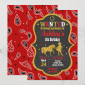 Cowgirl Birthday Uitnodiging / Western / Glitter (Voorkant / Achterkant)