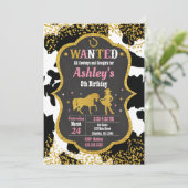 Cowgirl Birthday Uitnodiging / Western / Glitter (Staand voorkant)