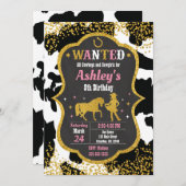 Cowgirl Birthday Uitnodiging / Western / Glitter (Voorkant / Achterkant)