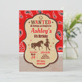 Cowgirl Birthday Uitnodiging / Western / Glitter (Staand voorkant)