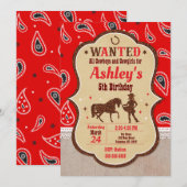 Cowgirl Birthday Uitnodiging / Western / Glitter (Voorkant / Achterkant)