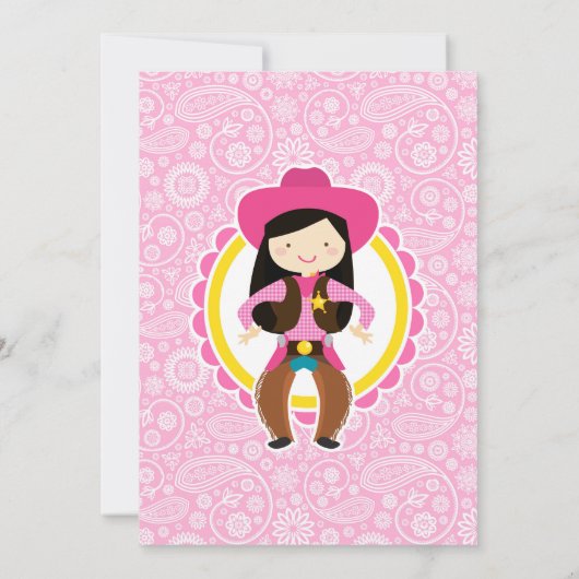 Cowgirl - Black Hair Cowgirl Birthday Party Kaart (Achterkant)