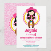 Cowgirl - Black Hair Cowgirl Birthday Party Kaart (Voorkant / Achterkant)