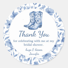 Cowgirl Bloemen Bruiloft Feest bedankt blauw chic Ronde Sticker