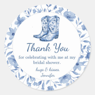 Cowgirl Bloemen Bruiloft Feest bedankt blauw chic Ronde Sticker