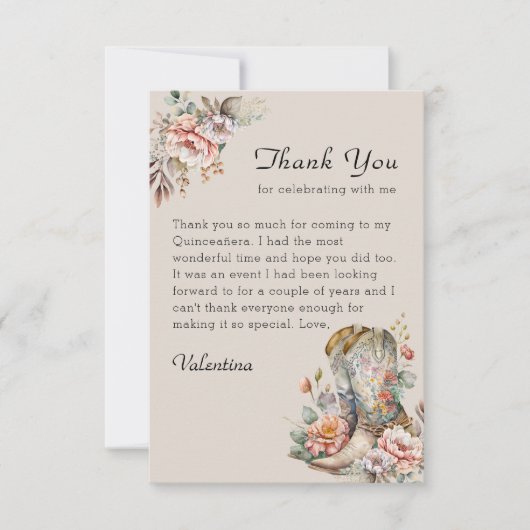 Cowgirl Bloemenlaarzen Rustiek Boho Bedankkaart (Voorkant)