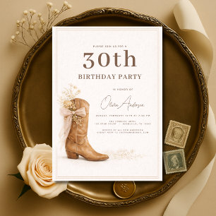 Cowgirl Bloemrijke Feest voor 30e Verjaardag Kaart