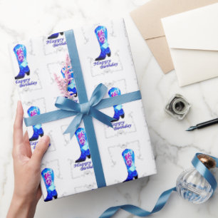 Cowgirl Boot Birthday Wrapping Paper Cadeaupapier
