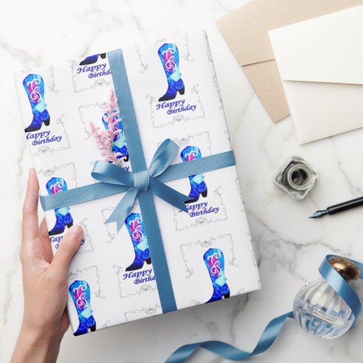 Cowgirl Boot Birthday Wrapping Paper Cadeaupapier (Geschenken)