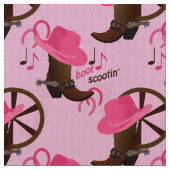 Cowgirl Boot Scootin Design Roze Stof (Close Up)