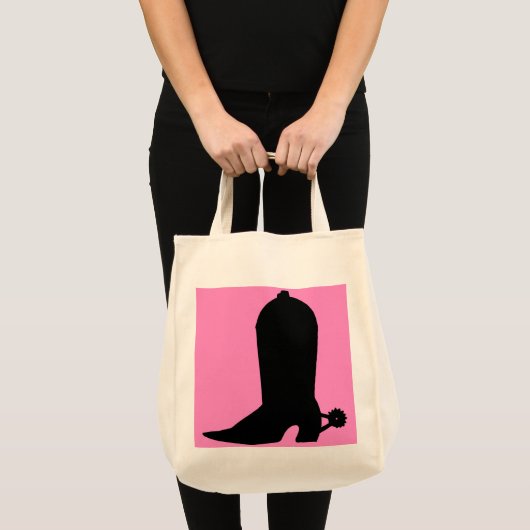 Cowgirl Boot Silhouette op Roze Tote Bag (Voorkant (product))