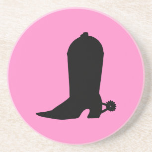 Cowgirl Boot Silhouette op Roze Zandsteen Onderzetter