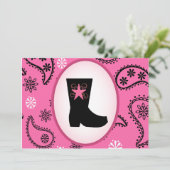 Cowgirl Boot Verjaardag Uitnodiging (Staand voorkant)