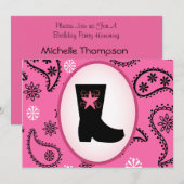 Cowgirl Boot Verjaardag Uitnodiging (Voorkant / Achterkant)