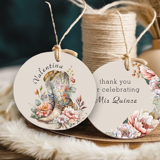 Cowgirl Boots Boho Floral Mis Quince Dank u Bedankjes Labels
