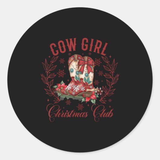 Cowgirl Boots Coquette Xmas Bow Western Howdy Chri Ronde Sticker (Voorkant)