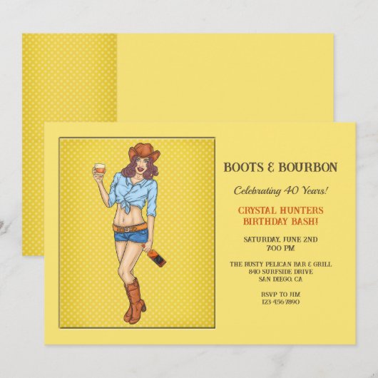 Cowgirl Boots en Bourbon Uitnodiging (Voorkant / Achterkant)