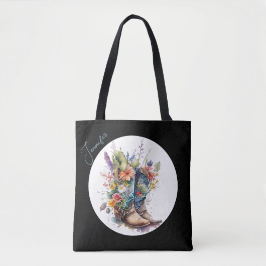 Cowgirl Boots en wilde bloemen gepersonaliseerd Tote Bag (Voorkant)