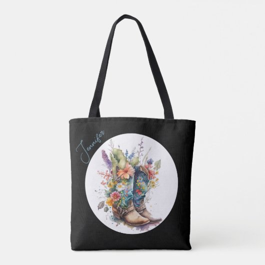 Cowgirl Boots en wilde bloemen gepersonaliseerd Tote Bag (Achterkant)