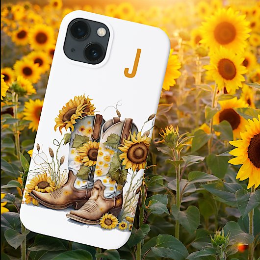 Cowgirl Boots en zonnebloemen monogrammed Case-Mate iPhone Case