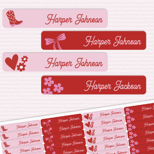 Cowgirl Boots & Hearts Kinder Waterdichte Naamlabe Labels