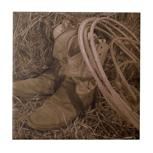 Cowgirl Boots & Lariat Tegeltje (Voorkant)