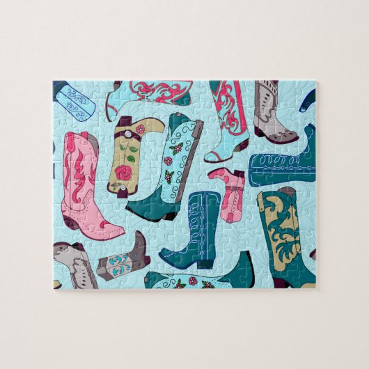 Cowgirl Boots op blauw Legpuzzel (Horizontaal)