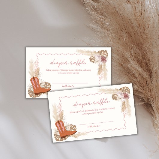 Cowgirl Boots Pampas Luier Raffle Baby shower Informatiekaartje