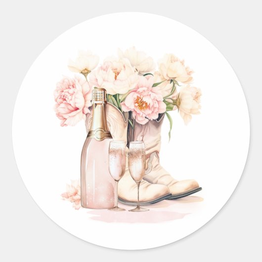 Cowgirl Boots Peonies Blush Pink BRIDAL SHOWER Ronde Sticker (Voorkant)
