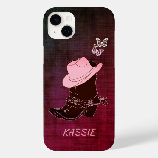 Cowgirl Boots Pet Butterfly Burgundy - Gepersonali Case-Mate iPhone Case (Achterkant)